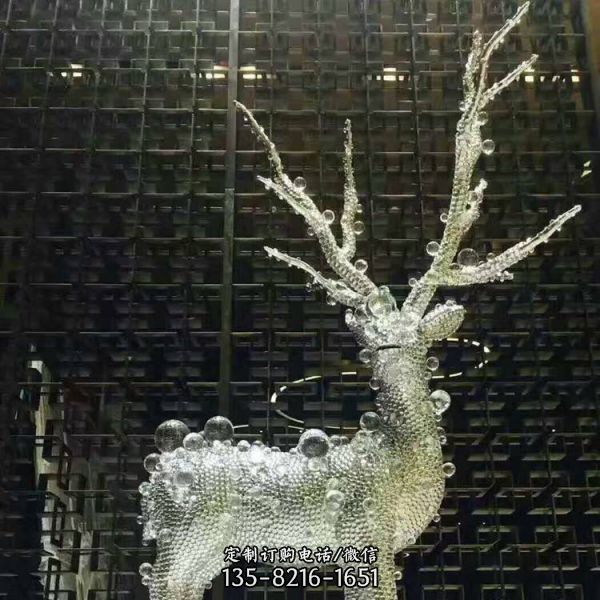 戶外不銹鋼抽象幾何鏤空梅花鹿雕塑（1）