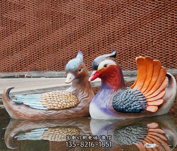 花園水景池塘動物擺件玻璃鋼仿真鴛鴦雕塑（4）