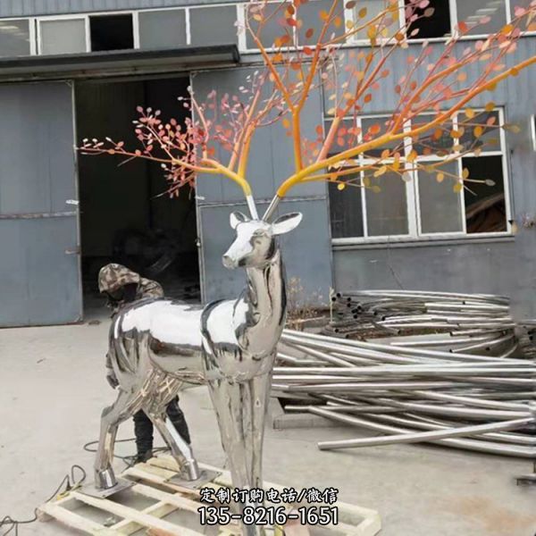 不銹鋼幾何切面鹿動物園林草坪景觀擺件雕塑（4）