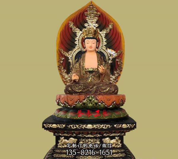 寺廟供奉佛像玻璃鋼漆金西方三圣雕塑（5）