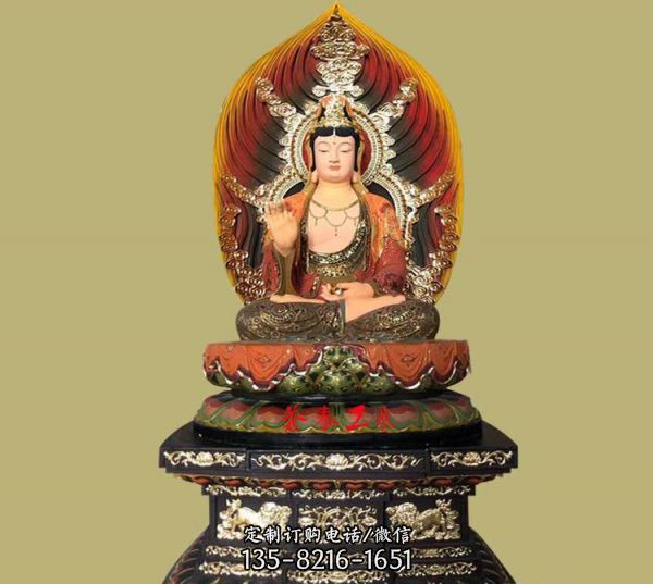 寺廟供奉佛像玻璃鋼漆金西方三圣雕塑（4）
