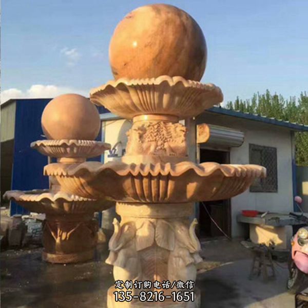 別墅庭院大理石晚霞紅石球流水噴泉景觀擺件（1）