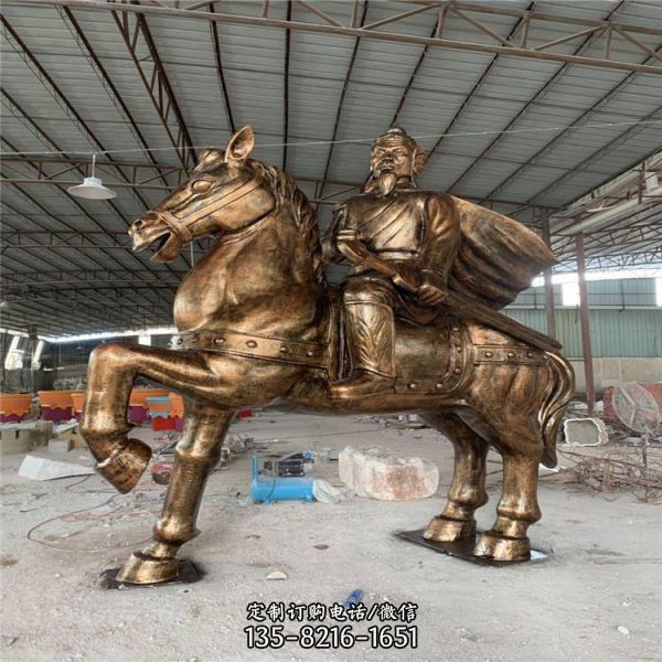 黃銅鑄造古代人物將軍騎馬 景區廣場擺件