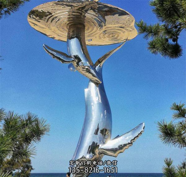 不銹鋼鏡面鯨魚海豚動物景觀雕塑（1）