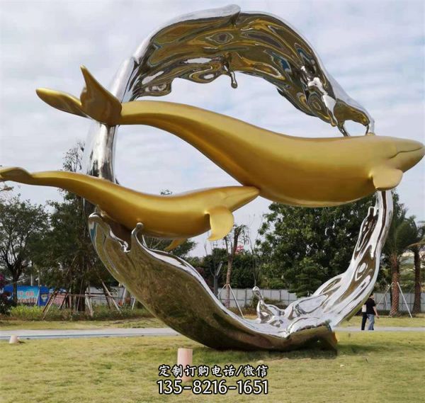 不銹鋼鏡面鯨魚海豚動物景觀雕塑（2）