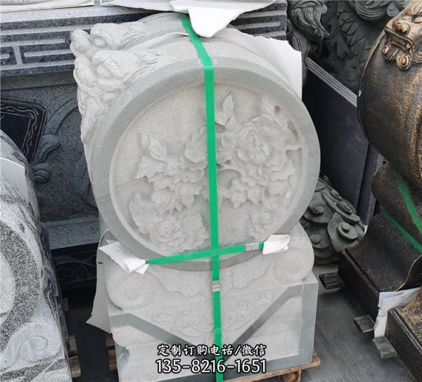 庭院門前擺放大理石芝麻黑福象門墩抱鼓石擺件（4）