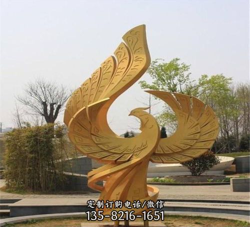 廣場(chǎng)戶外大型景觀純黃銅打造鳳凰雕塑（2）