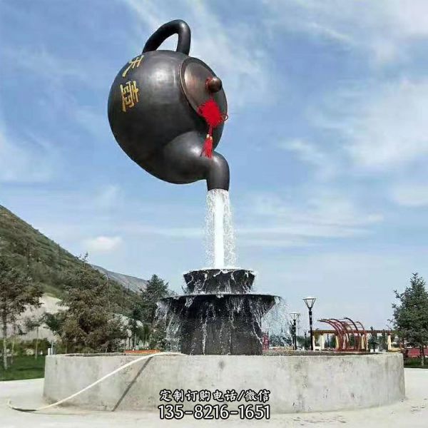 玻璃鋼景觀懸空流水茶壺擺件 天壺雕塑定制 （1）