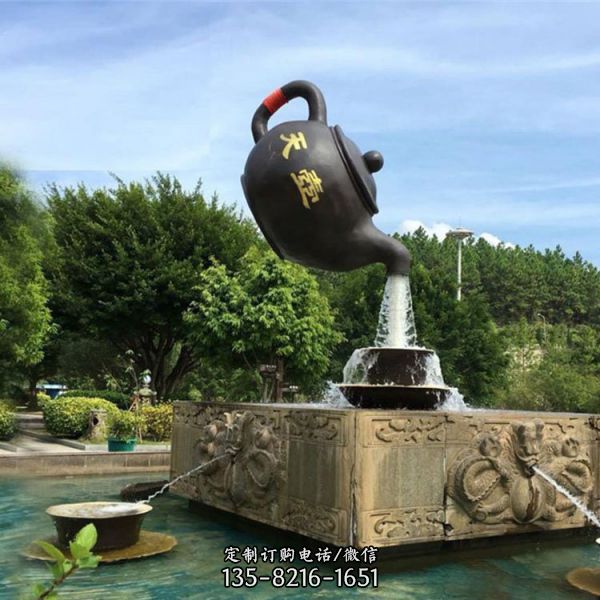 玻璃鋼景觀懸空流水茶壺擺件 天壺雕塑定制 （4）