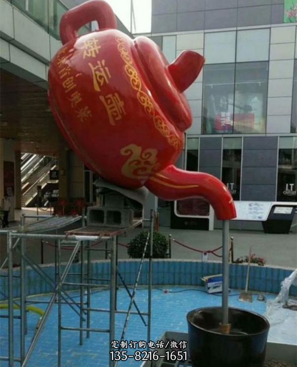 玻璃鋼景觀懸空流水茶壺擺件 天壺雕塑定制 （6）
