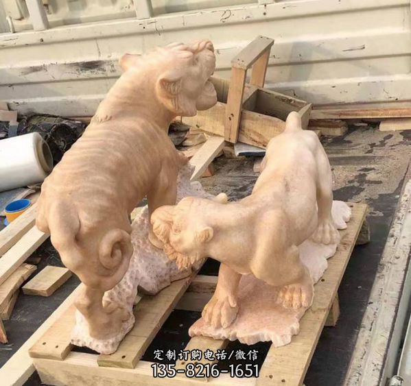 石雕下山猛虎 晚霞紅老虎動物雕塑（3）