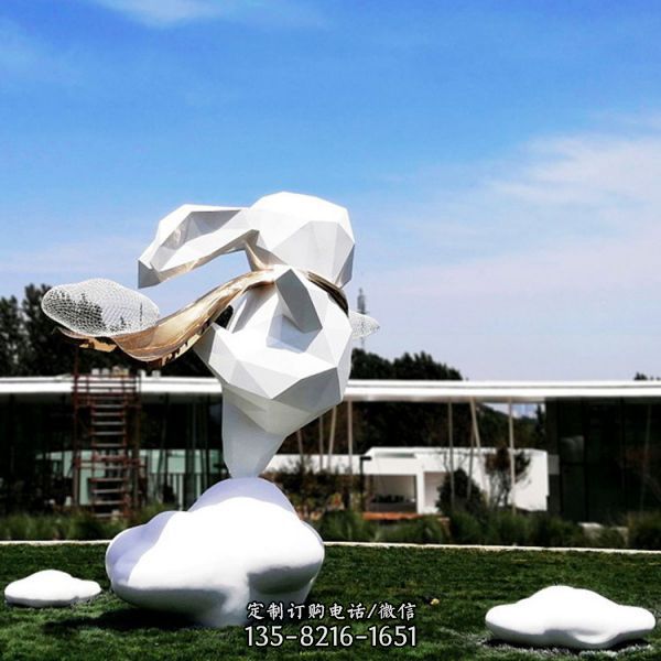 大型戶外幾何切面卡通兔子不銹鋼夢想兔景觀雕塑（2）
