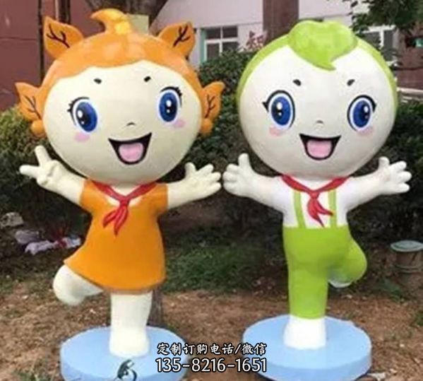  玻璃鋼校園吉祥物卡通學生玩偶花朵小精靈雕塑（4）