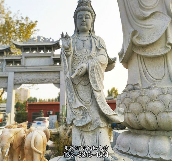 園林大理石手工雕刻觀音佛雕塑擺件（3）