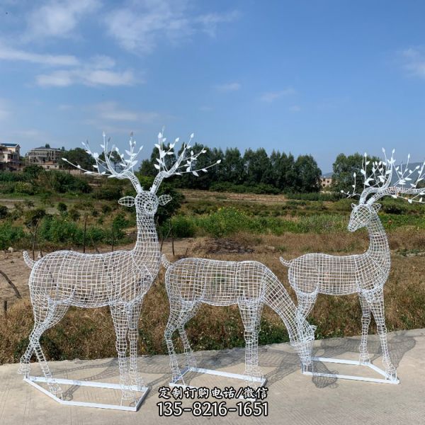戶外不銹鋼鏤空梅花鹿雕塑鐵藝動物草坪園林景觀美陳擺件（2）
