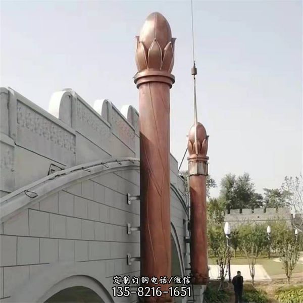 大殿寺廟橋梁裝飾鍛銅蓮花柱子景觀擺件 （1）