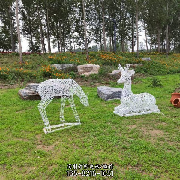不銹鋼編織小鹿造型公園草坪景觀裝飾擺件（4）