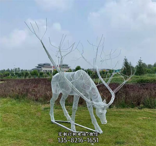 不銹鋼編織小鹿造型公園草坪景觀裝飾擺件（1）