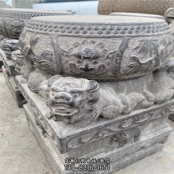 庭院寺廟仿古做舊浮雕青石石墩雕塑（2）