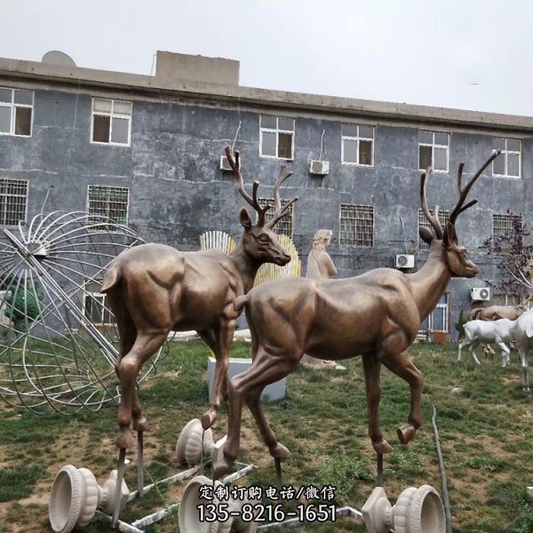 戶外玻璃鋼仿銅鹿動物景觀雕塑（1）