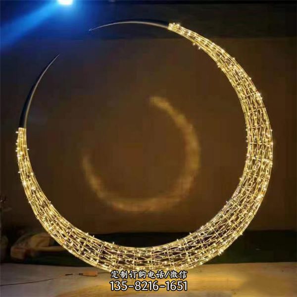 商業(yè)街景觀擺件鏡面鏤空創(chuàng)意大型發(fā)光不銹鋼月亮雕塑（5）