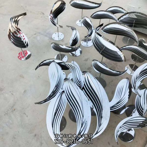 不銹鋼鏡面魚群雕塑小區(qū)售樓部水景擺件（4）