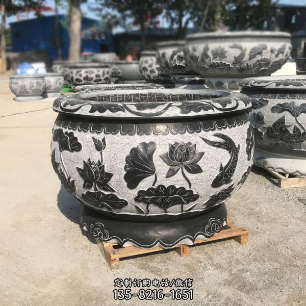 石雕魚缸青石仿古水缸花盆荷花缸庭院擺件（4）