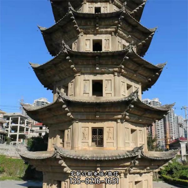 寺廟古建筑多層青石佛塔雕塑 （4）