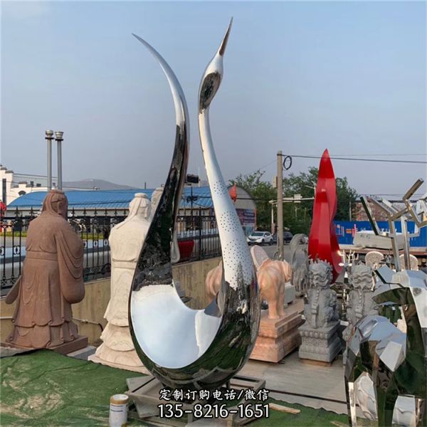 公園景觀擺放鏡面不銹鋼抽象天鵝雕塑（1）