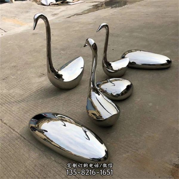 公園景觀擺放鏡面不銹鋼抽象天鵝雕塑（3）
