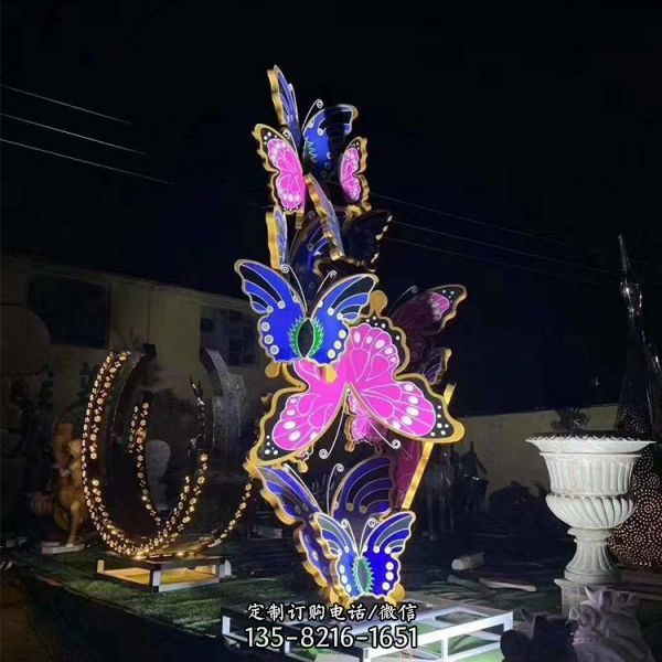   商業(yè)街廣場(chǎng)發(fā)光動(dòng)物造型擺件不銹鋼蝴蝶雕塑（4）