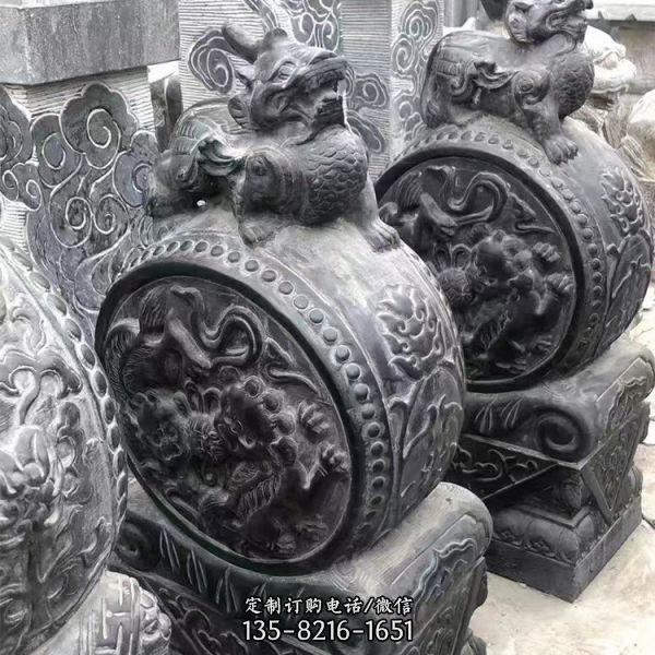 仿古做舊青石石雕貔貅、大象抱鼓石雕塑（1）