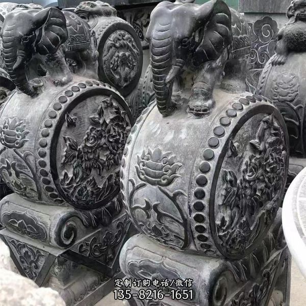 仿古做舊青石石雕貔貅、大象抱鼓石雕塑（3）