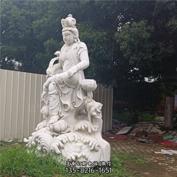 景區漢白玉石雕浮雕人工雕刻菩薩文殊普賢雕塑（2）