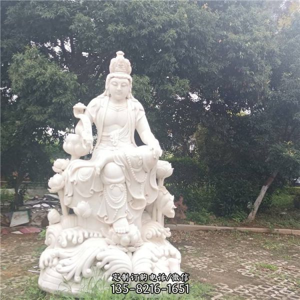 景區漢白玉石雕浮雕人工雕刻菩薩文殊普賢雕塑（5）
