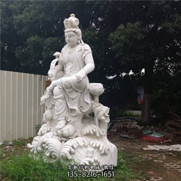 景區漢白玉石雕浮雕人工雕刻菩薩文殊普賢雕塑（4）