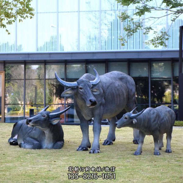 玻璃鋼仿真動物牧童騎水牛園林景觀雕塑擺件（2）