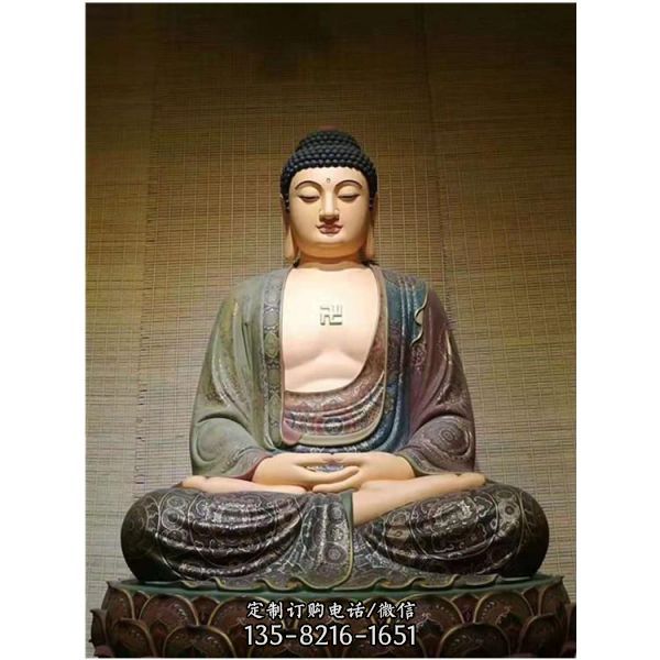 寺廟擺放大型坐蓮花釋迦摩尼佛銅像（5）