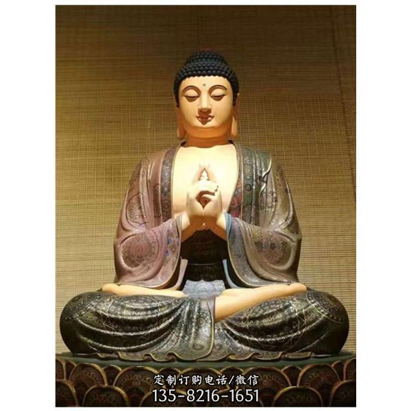 寺廟擺放大型坐蓮花釋迦摩尼佛銅像（3）