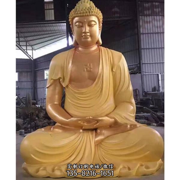 寺廟擺放大型坐蓮花釋迦摩尼佛銅像（1）