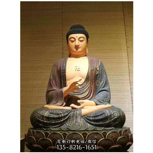 寺廟擺放大型坐蓮花釋迦摩尼佛銅像（4）