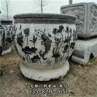 庭院擺放砂巖雕刻仿古魚缸裝飾擺件（3）