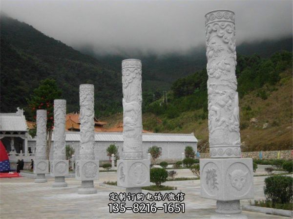 晚霞紅大理石雕刻盤(pán)龍柱廣場(chǎng)文化柱擺件（3）