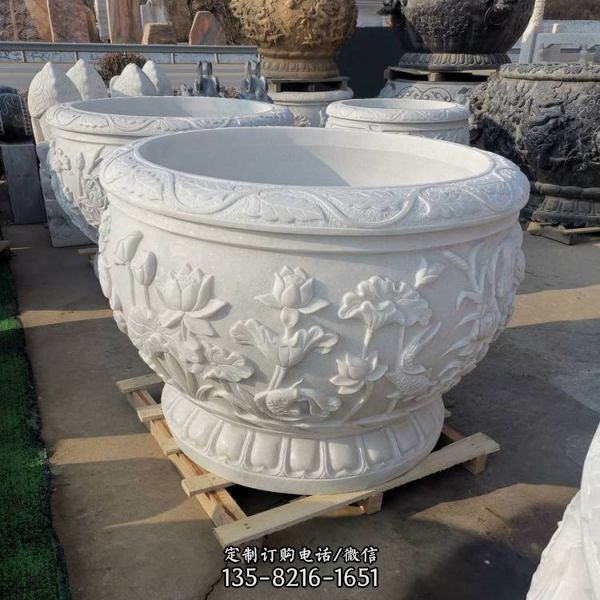 石雕魚缸花盆養荷花缸青石仿古水缸庭院花園戶外擺件（1）