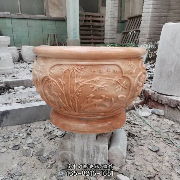 石雕魚缸花盆養荷花缸青石仿古水缸庭院花園戶外擺件（4）