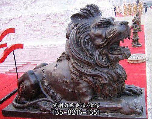 街道大型玻璃鋼仿銅公司企業鎮宅招財獅子雕塑（4）