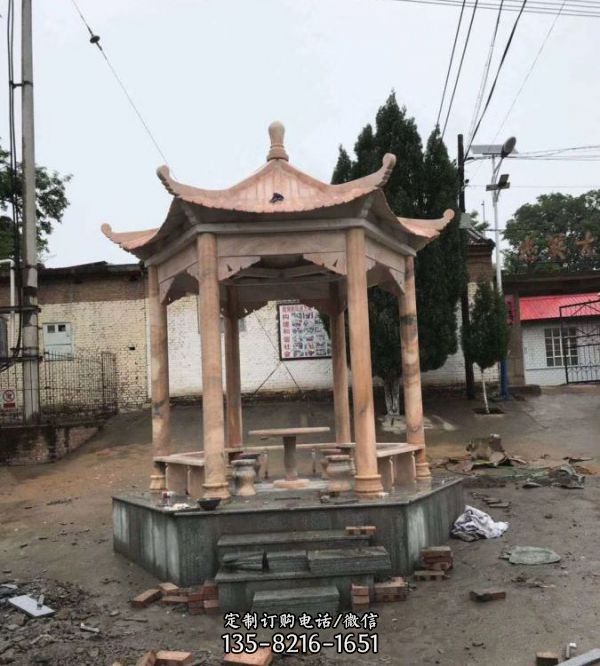 公園大理石石雕六角涼亭雕塑（2）