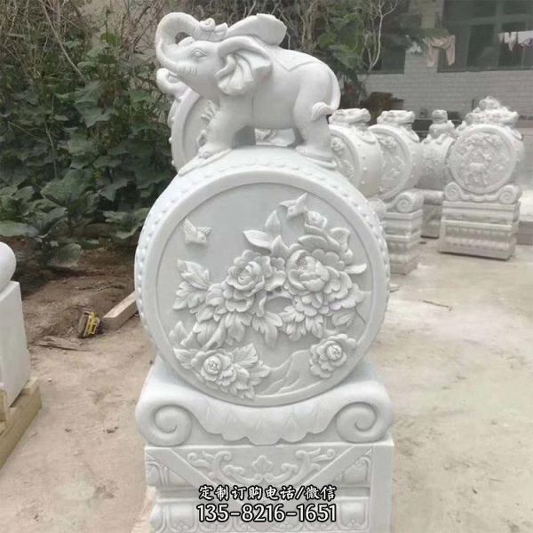 漢白玉石雕戶外庭院門口擺放的浮雕抱鼓石雕塑（4）