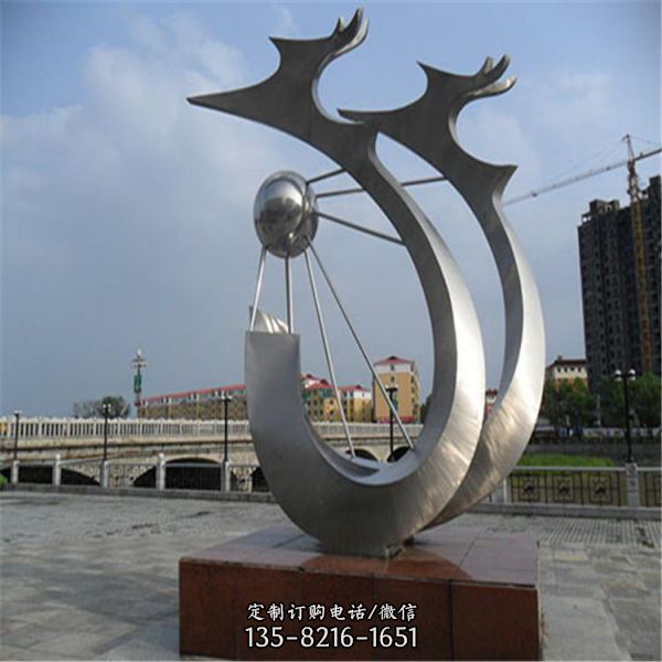 城市廣場擺放白鋼抽象奉獻標志景觀雕塑（3）