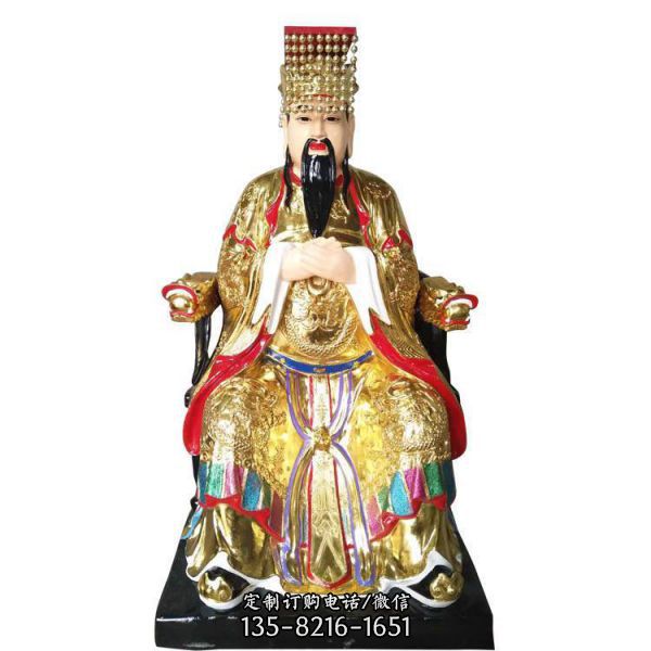寺院室內(nèi)擺放玻璃鋼彩繪鎏金玉皇大帝神像 （2）